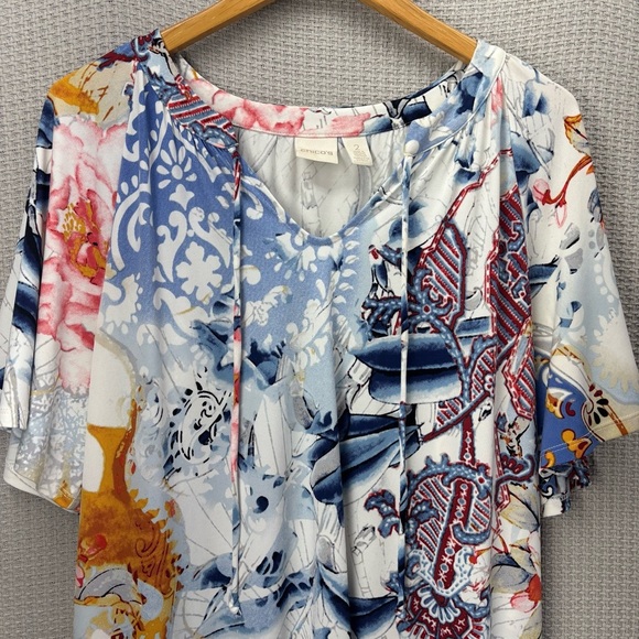 Chico's Floral Paisley Burnout Print Shift Dress Chicos Size 2 Multicolor Boho - Picture 2 of 9